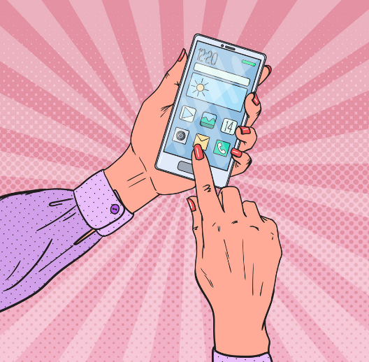 pop art woman hands smart phone